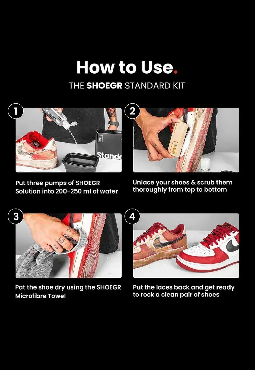 How to use the SHOEGR Standard Kit to clean white sneakers