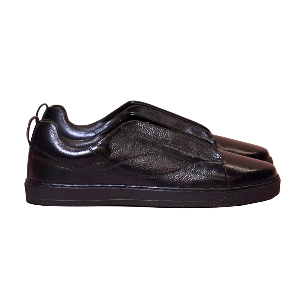 Scarpa Nero Flex black leather sneakers with elastic lace closure – side view