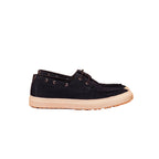 Side view of Barco Celesto boat shoe with blue suede