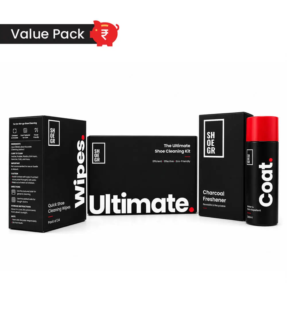SHOEGR Ultimate Monsoon Shoe Care Bundle with Ultimate Kit, Wipes, Water and Stain Repellent and Coat
