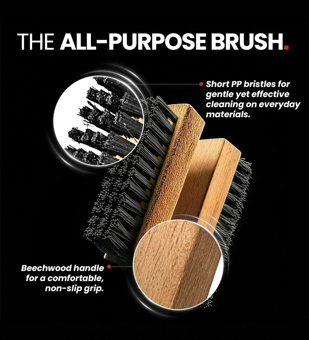SHOEGR All-purpose shoe brush with black pp bristles and beechwood handle on a black background