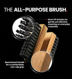 SHOEGR All-purpose shoe brush with black pp bristles and beechwood handle on a black background