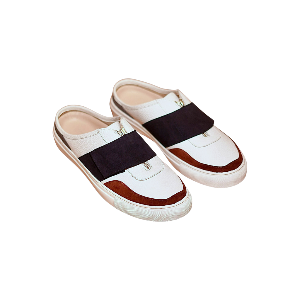 freddo azzurro navy and white leather mules