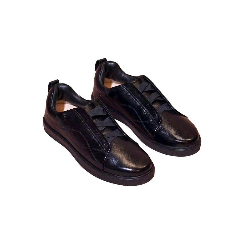 scarpa nero flex black leather elastic sneaker for men
