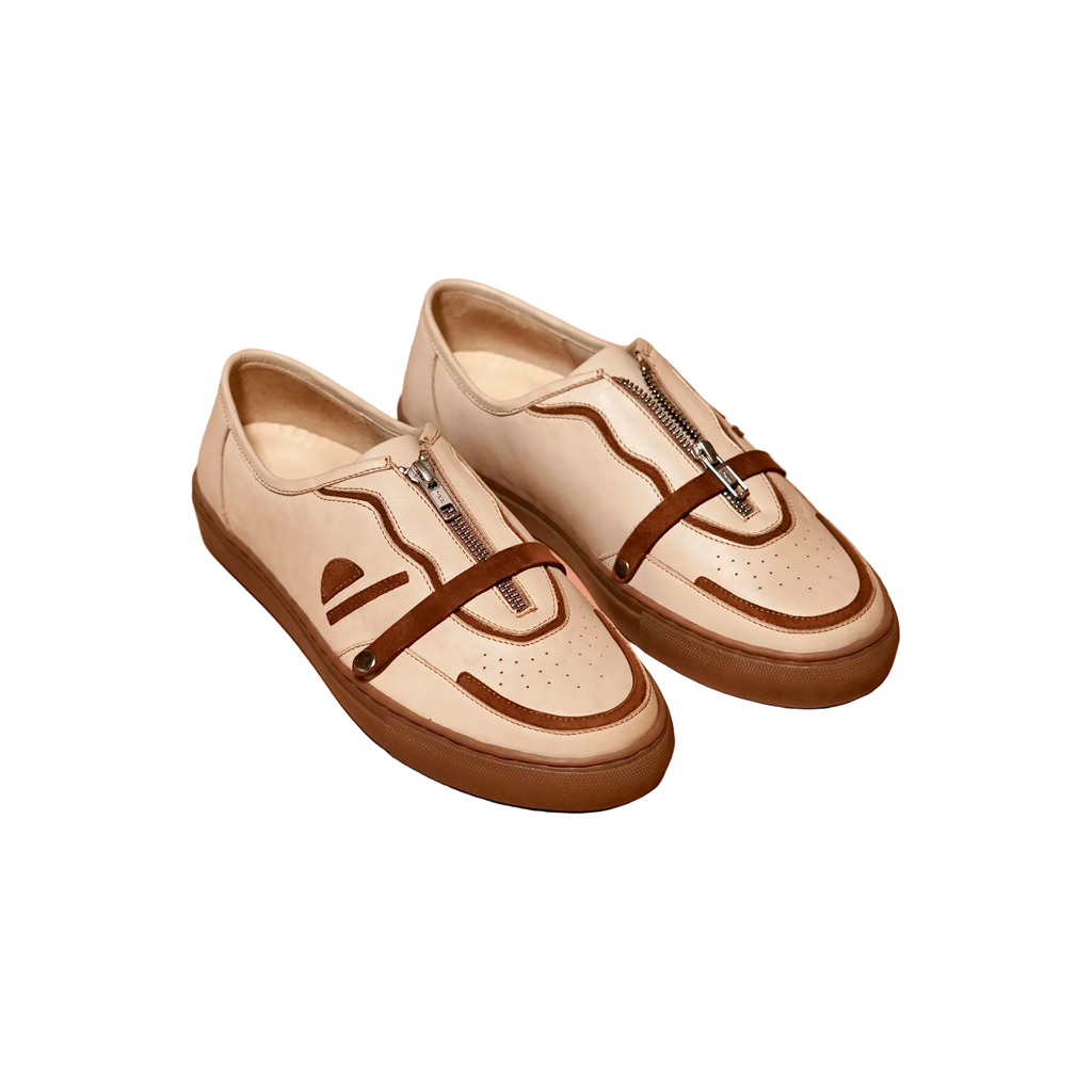 scarpo mocha cream mocha full leather sneaker with zipper detail