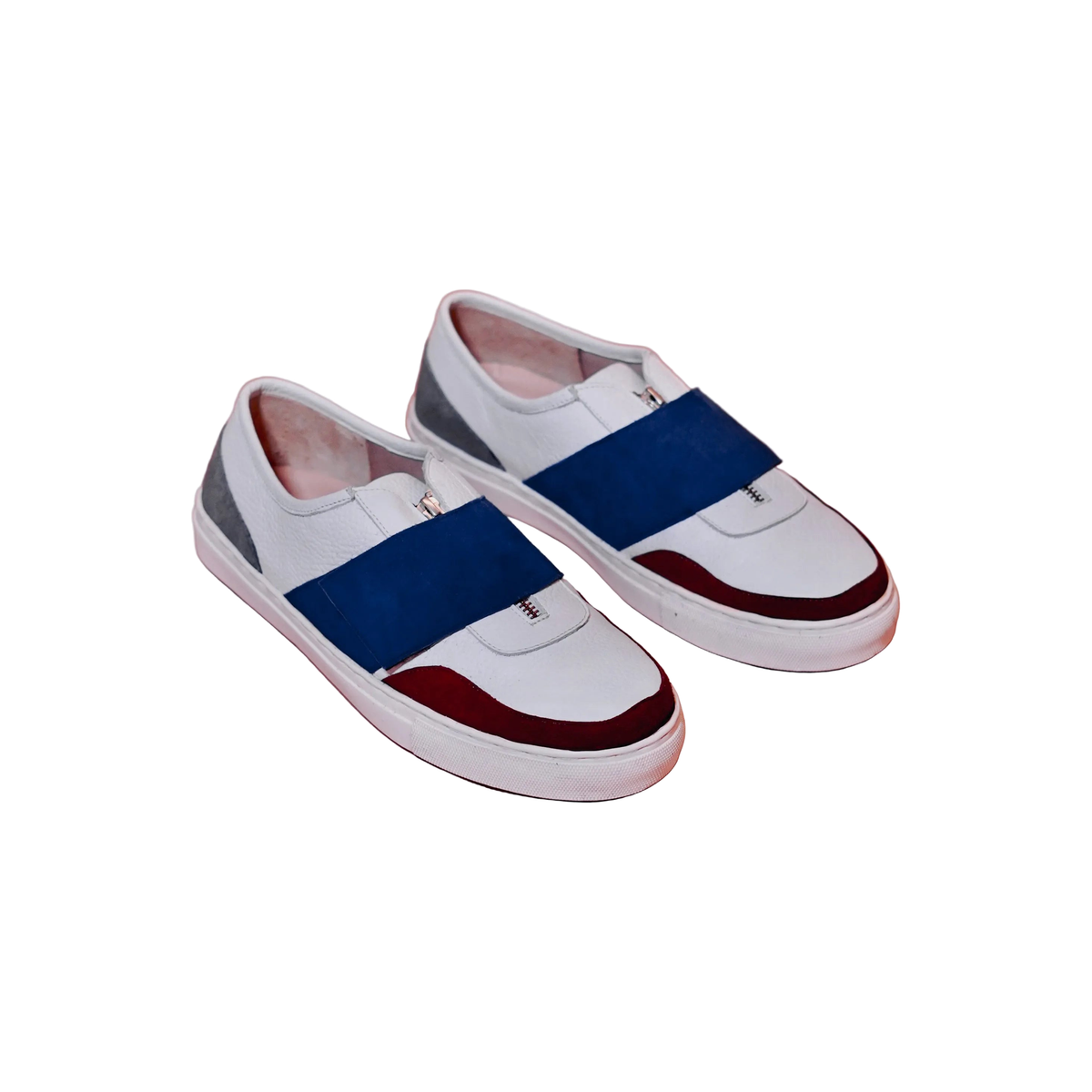 scarpo zippo azzuro white leather sneakers with navy strap zip closure