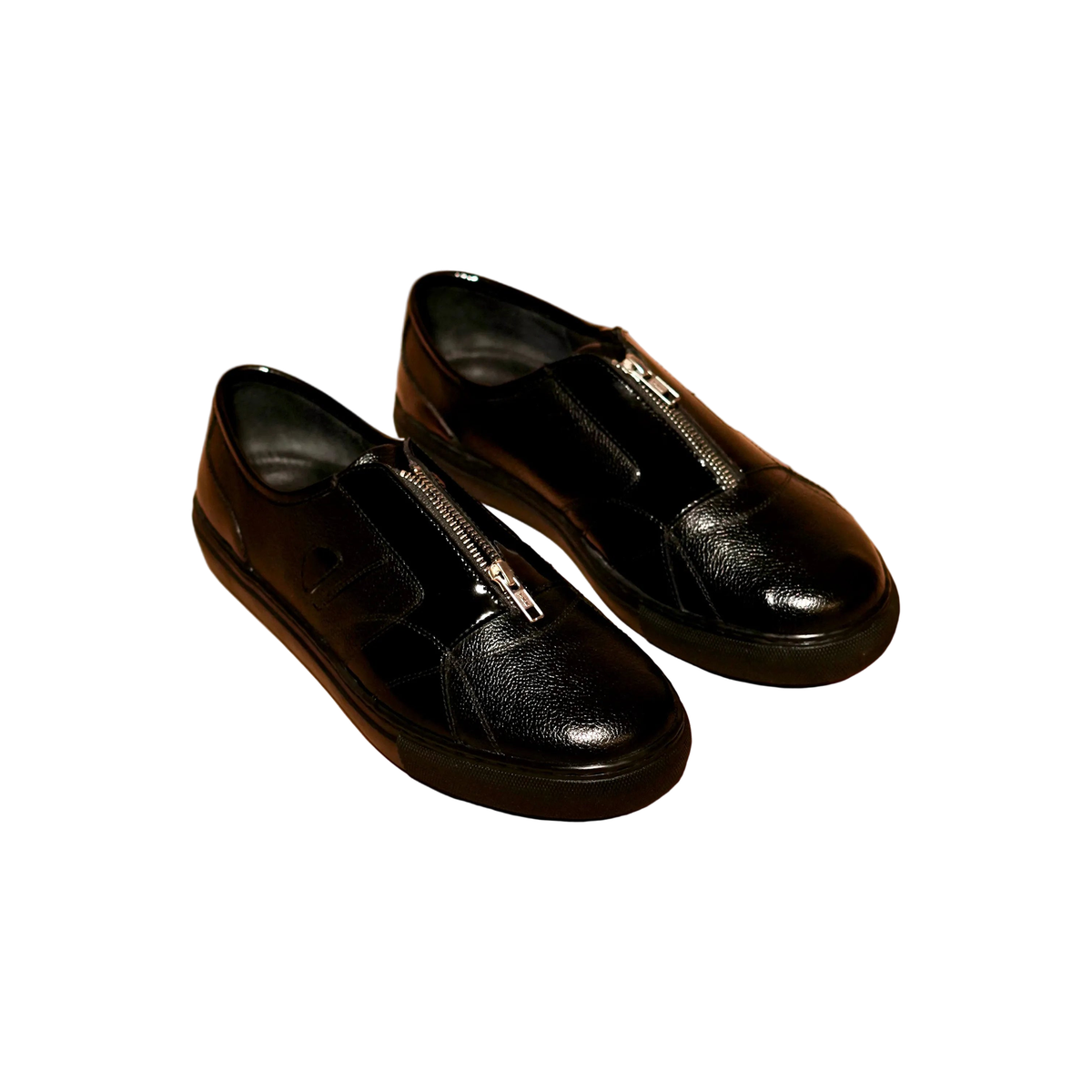 scarpo zippo lustro black leather sneakers with gloss zipper detail