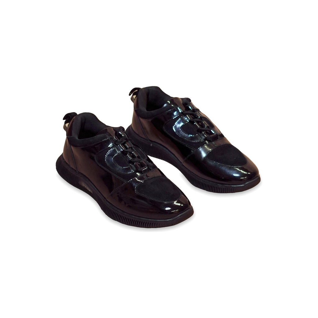 sportivo black patent leather and suede sneakers