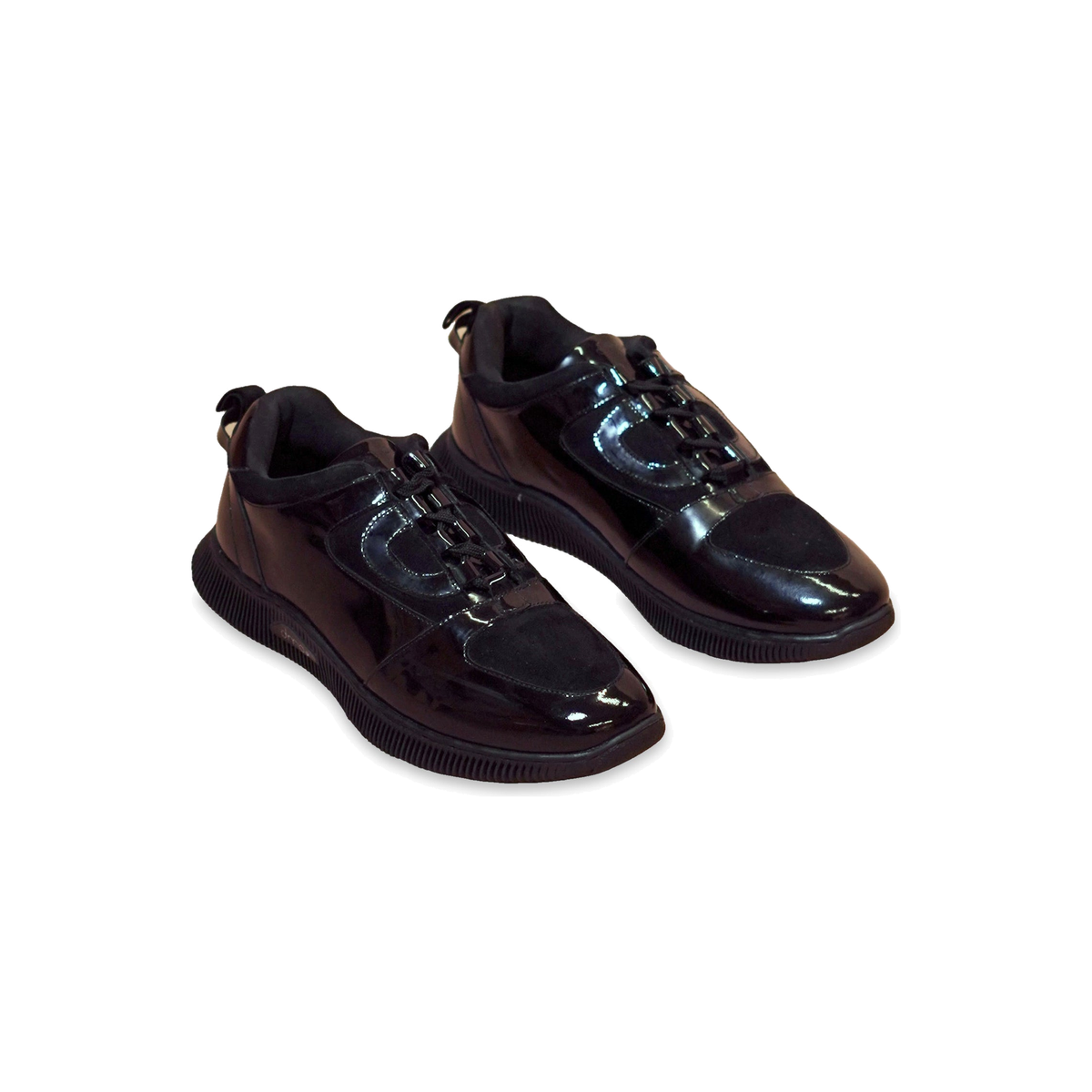 sportivo black patent leather and suede sneakers